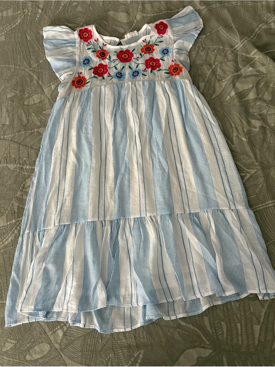 floral Dresses & Skirts - Blue & White Striped Embroidered Midi Dress